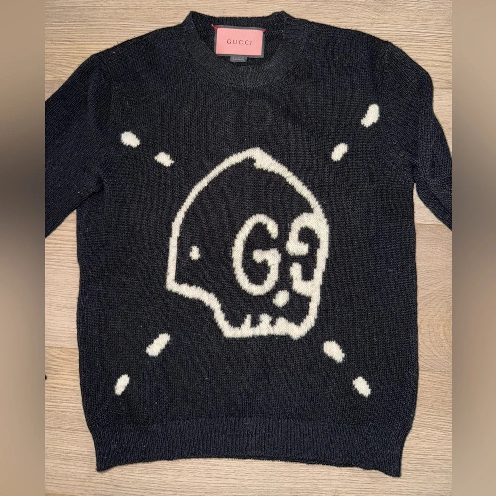 Gucci Wool Black and White Skull Crew Neck Sweater - Picture 2 of 8